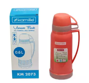 Термос Kamille Красный 600мл пластиковый со стеклянной колбой KM-2073