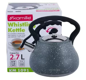 Чайник Kamille Серый 2,7л из нержавеющей стали со свистком и нейлоновой ручкой KM-1091