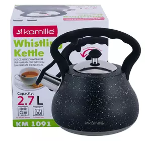 Чайник Kamille Черный 2,7л из нержавеющей стали со свистком и нейлоновой ручкой KM-1091