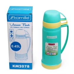 Термос Kamille Голубой 450мл пластиковый со стеклянной колбой KM-2078