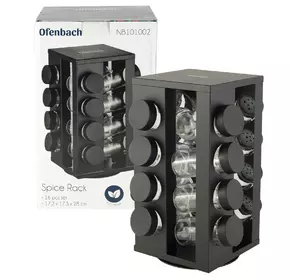 Набор ёмкостей Ofenbach черная для специй 16шт на подставке для сервировки стола KM-101002