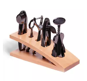 Набор аксессуаров для бара Kamille 5 предметов на деревянной подставке KM-5086