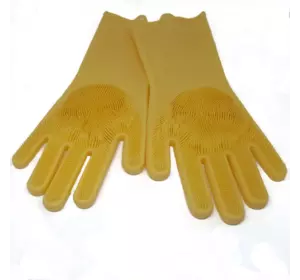 Силиконовые перчатки для мытья и чистки Magic Silicone Gloves с ворсом Желтые
