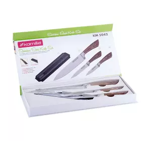 Набор кухонных ножей Kamille 4 предмета в подарочной упаковке (3 ножа+магнитный держатель) KM-5042