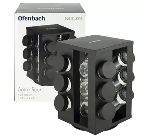 Набор ёмкостей Ofenbach черная для специй 12шт на подставке для сервировки стола KM-101001