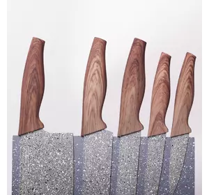 Набор ножей 6 предметов из нержавеющей стали на подставке с мраморным покрытием (5 ножей+подставка) 5045
