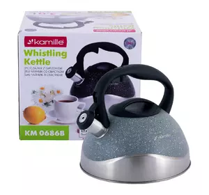Чайник Kamille Серый 2,8л со свистком Kamille из нержавеющей стали для индукции и газа KM-0686B