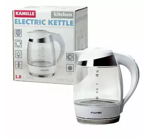 Чайник электрический Kamille 1.8л с синей LED подсветкой и стальными декоративными вставками KM-1702A