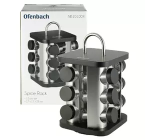 Набор ёмкостей Ofenbach черная для специй 12шт на подставке для сервировки стола KM-101004