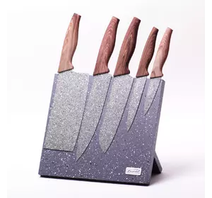 Набор ножей 6 предметов из нержавеющей стали на подставке с мраморным покрытием (5 ножей+подставка) 5047