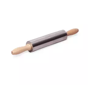 Скалка Kamille Ø5*38см с вращающимся валиком из нержавеющей стали и деревянными ручками